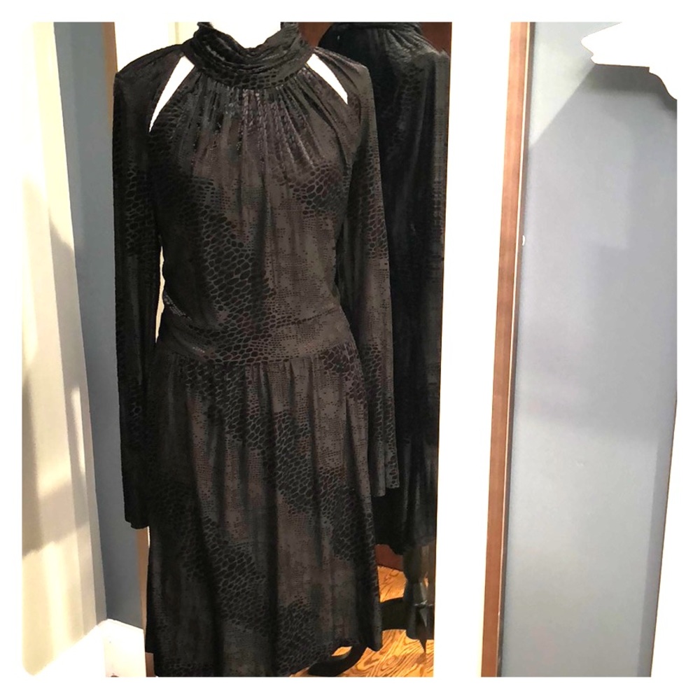 Black velvet w/embossed patern long sleeve dress